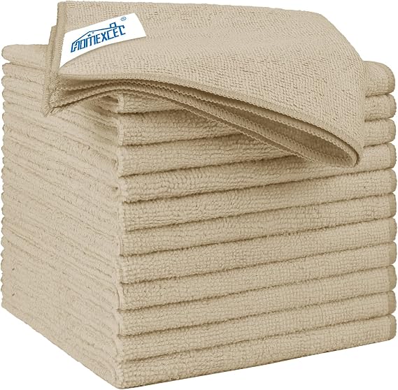 HOMEXCEL 12 Pack Brown Microfibre Car Cloths Rag Towels, 30x30 cm