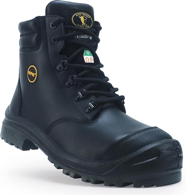 KPR Steel Toe Work Boots for Men 6 inch Leather Construction Rubber Sole Working Workboots Waterproof Non Slip Puncture Safety Shoes