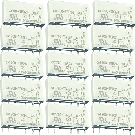 15-Pack CAT700-TBR24 Relay - 24VDC 6A/250VAC 5-Pin - Compatible for Allen-Bradley, Industrial Control Panels, HVAC & Automation Systems