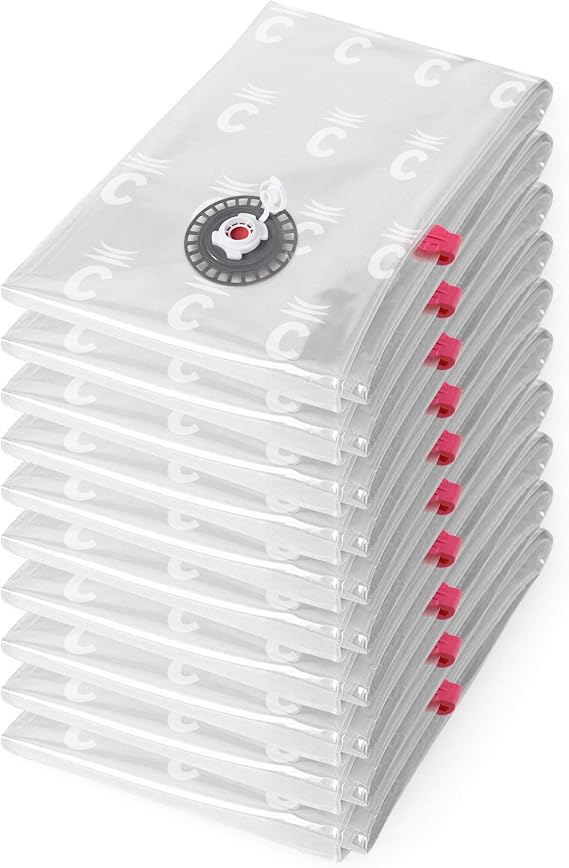 Compactor Aspispace Set of 10 Medium Vacuum Compression Bags – Reduces Volume By 3X, Reusable, Transparent