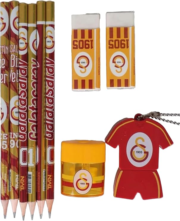 Galatasaray Dekomus Cep Defteri Hediyeli Kırtasiye Seti, 6 Kurşun Kalem, 2 Silgi, 2 Kalemtraş, Kırmızı