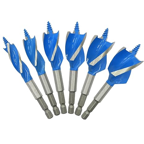 GMTOOLS Auger Drill Bit Set for Wood, 1/2", 5/8", 3/4", 7/8", 1" and 1-1/8" Inch Size, 6-Piece Impact Wood Drill Bit with Hex Shank Quick Change for Hardwood and Softwood, Plastic, etc