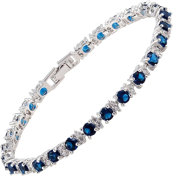 RIZILIA 18K White Gold Plated Multicolor CZ Birthstone Tennis Bracelet