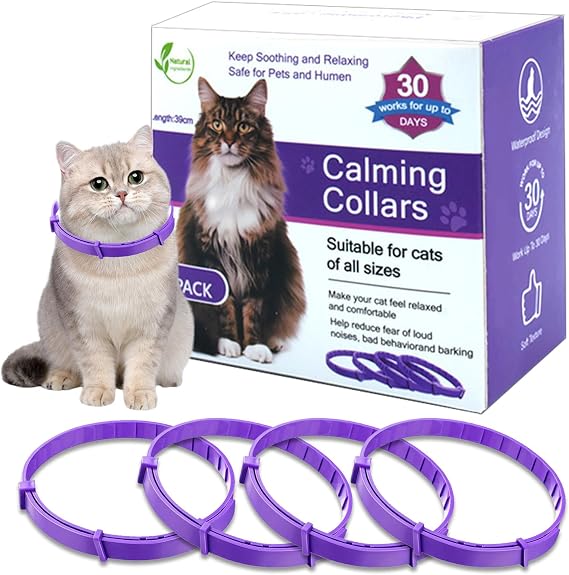 Calming Collar for Cats 4-Pack Reduce Cat Stress Kit (Purple) | 120 Day Supply For Multi-Cat Households Safe For Kittens For Aggression/Fighting Waterproof Adjustable