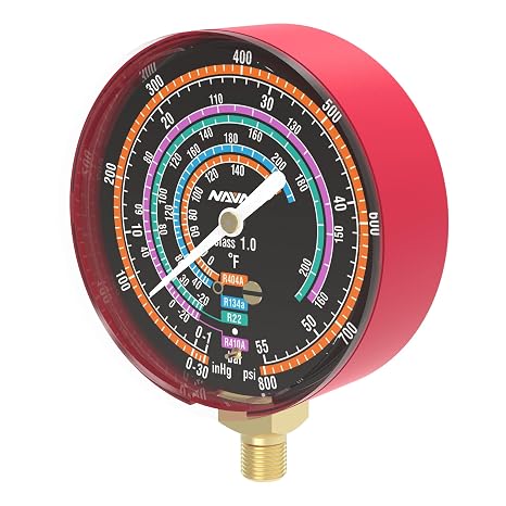 NAVAC NMH12H Manifold Head - High Side HVAC Gauges for Pro & Pro Plus Manifold Gauges, Precision Refrigerant Gauge with 3 1/8 In Dial, AC Pressure, Accurate & Reliable Measurement for HVAC Technicians