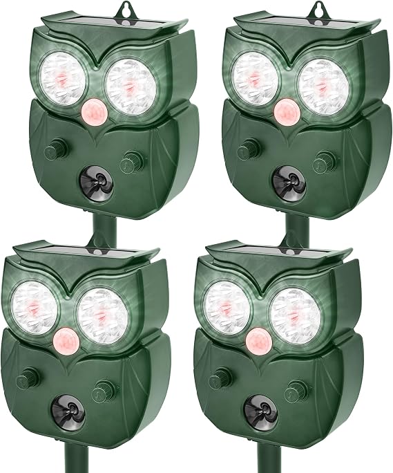 Solar Animal Repellent Outdoor, Ultrasonic Deer Repeller, Raccoon, Squirrel Deterrent Device, Waterproof Motion Detection, Rodent Against Rabbit, Skunk for Garden, Lawn, Farm Use
