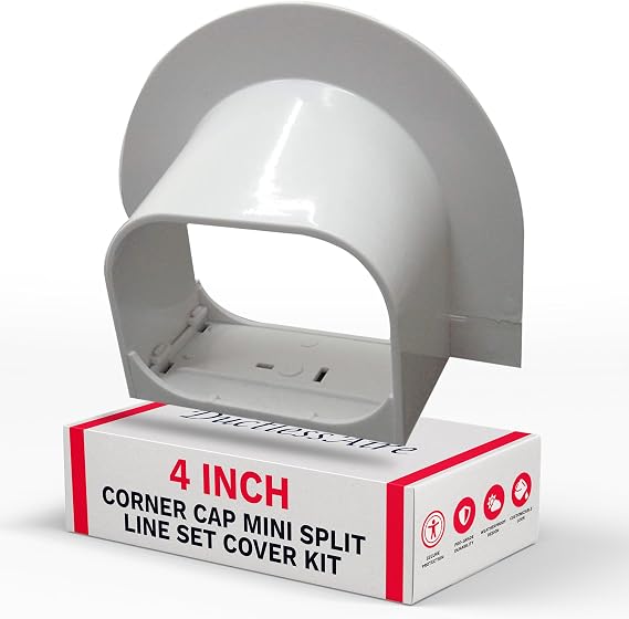 Ductless HVAC Mini Split Line Set Cover - AC Cord Protector (4" Corner Cap) | Neatly conceal and protect your AC linesets and outdoor cords from harsh weather with this durable, professional cover.