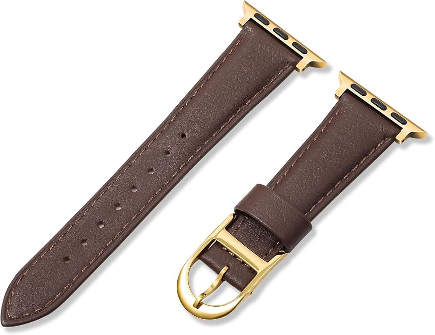 HANDODO Italian Genuine Leather Band for Apple Watch Series 10 9 8 7 6 5 4 3 2 1 SE SE2 Ultra 2, Top Grain Super Thin Strap Women for iWatch 38mm 40mm 41mm 42mm 44mm 45mm 46mm 49mm, Gold Buckle