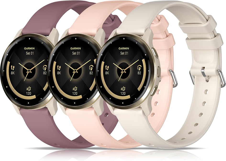 Laband 3 Pack Soft Silicone Watch Band Compatible with Garmin Venu 3S/Venu 2S/Vivoactive 4S/Vivomove 3S/Venu 4 41mm/Forerunner 255S/Forerunner 265S,18mm Quick Release Sport Waterproof Strap for Women