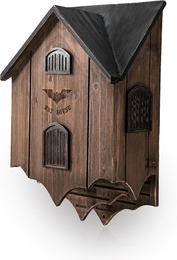 Bat House for Outdoors - Large Double Chamber Bat Box with Unique Design to Attract Bats, Sturdy Wooden Bats Shelter for Outside for Tree, Weather-Resistant, Easy to Hang, Black Brown
