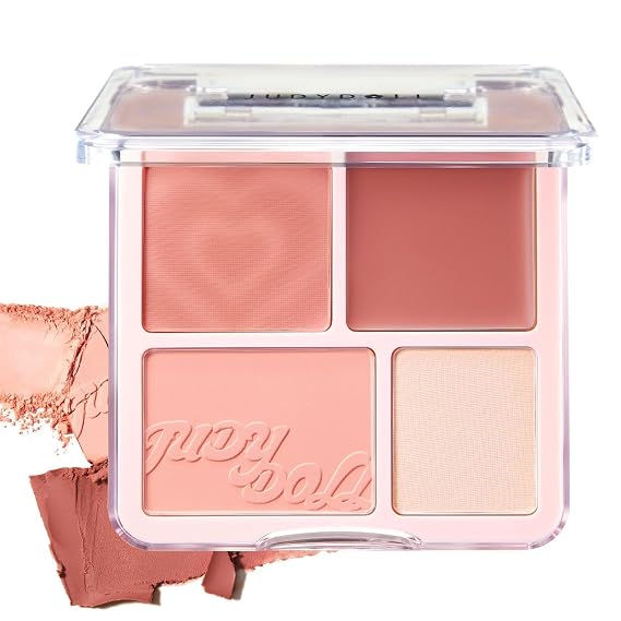 JUDYDOLL 2 In 1 Blush Highlighter Palette,Blush Cream & Glowy Blush,Buildable Color for Cheeks, Cute Makeup, Lightweight, Smooth Powder, Multi-Use, Matte Finish or Radiant Look
