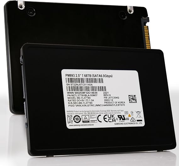Samsung PM893 7.68TB SATA SSD MZ7L37T6HBLA 6Gb/s V6 2.5" 7mm 1DWPD 5YR SED SSD Solid State Drive