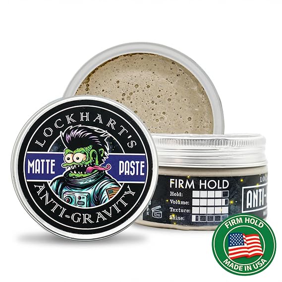 Lockharts Authentic Anti-Gravity Matte Hair Paste - Handcrafted Clay Pomade for Men - High Texture, Low Shine - Made With Cucumber & Rosemary Extract - Fortuna Scent (3.4oz.)