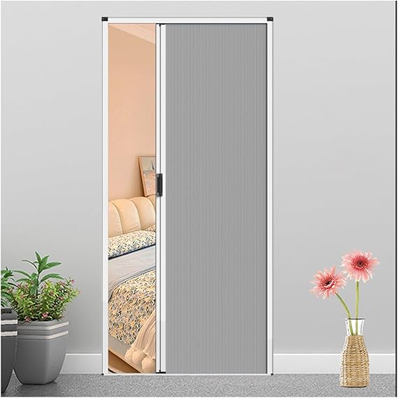 Cellular Fabric Accordion Sliding Door Panels, 203cm/ 80'' Tall Kitchen/Bathroom/Living Room Aluminum Screen Partition Doors, Temporary Room Divider Door(Gray,70x80in(181x203cm))