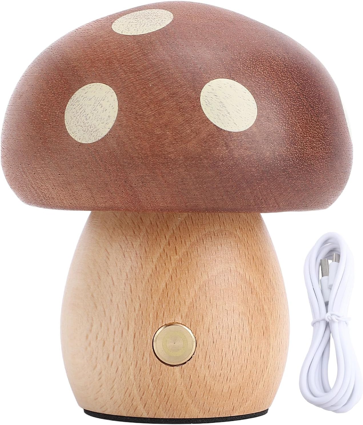 LED Wooden Mushroom Lamp, Cordless Touch Switch Small Warm Light Stepless Dimming Rechargeable Bedside Nightstand Lamp for Birthday Gifts Home Decoration [Energy Class A]