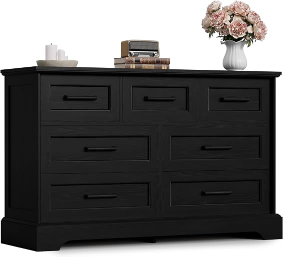 Furmax Farmhouse Dresser for Bedroom, 7 Drawers Dresser, Black