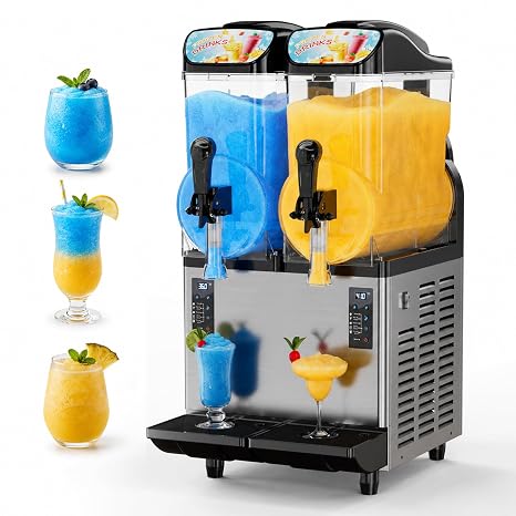 Commercial Slushy Machine, 15L2Dual Tank Slushie Machine, 5 Preset | Independent Tank Controls, 110V Stainless Steel Margarita Machine, Self-Cleaning, LED Lighting for Frozen Drink Smoothies