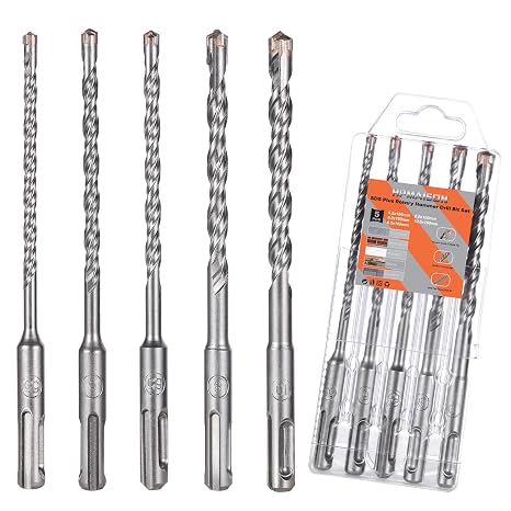 5.5-10mm SDS Plus Rotary Hammer Drill Bit Set, 5Pcs SDS Masonry Drill Bits