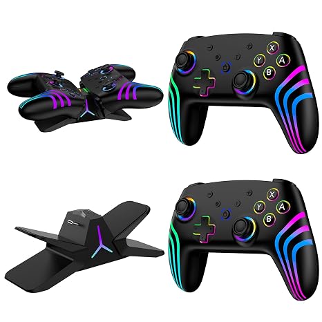 Reddening Switch 2 Controller 2 Stück mit Ladestation Switch Controller für Switch 2/Switch/Lite/OLED/PC Switch 2 Pro Controller mit RGB/Wake-up/Gyro-Achse/Dual-Vibration/Turbo/Screenshot