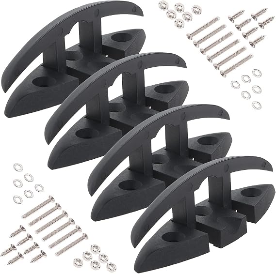 Yetaha Boat Folding Cleat, 4 Pack Flip Up Dock Mooring Cleat Marine Deck Rope Cleat Accessories with Mounting Screws for Boat Kayak, 5.12inch