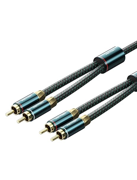 VENTION RCA Cable 4N OFC - Enhance Your Audio Experience with Gold Plated, Nylon-Braided 2RCA Male to Male Stereo Audio Cord for Home Theater, HDTV,
