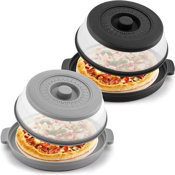 2 Pack Microwave Splatter Cover & Anti-scald Plate,Collapsible Plastic & Silicone Microwave Cover for Food with Vented,Kitchen Dish Guard Cover for Meal Prep,Home Apartment Essential