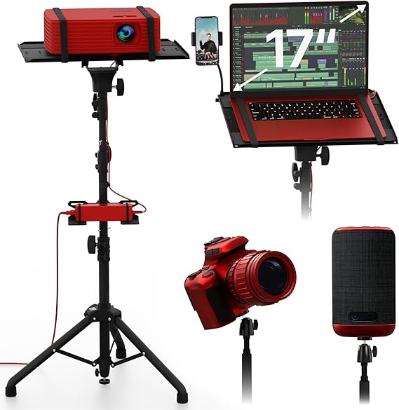PropVue Projector Tripod Stand, Height Adjustable 27" to 62" & Floor Projector Stand, Portable Laptop Stand, Camera & Light & Ball-Joint – Well-Made, Easy-to-Adjust, DJ Rack & Music or Movie stand
