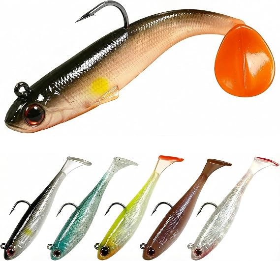 6 Pack Pre-Rigged Soft Plastic Lures with Internal Jig Head Hooks