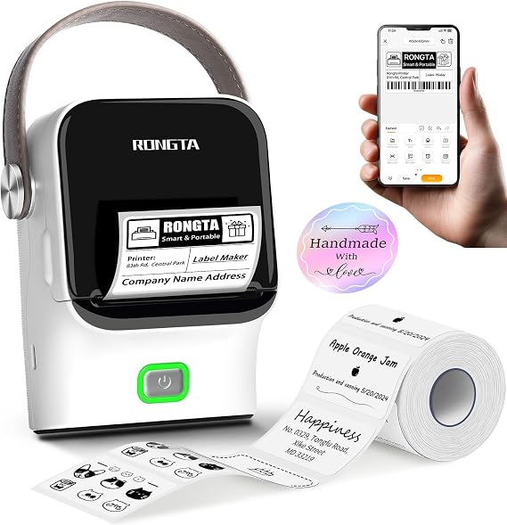 Rongta 150 Pcs Bluetooth Label Maker Machine with Tape Thermal Label Printer Office Small Business Essentials Home Organizer Portable Inkless Sticker Label Maker with 2x1.2 Inch Labels