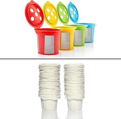 4 Reusable K Cups and 100 Disposable Paper Filters for Keurig K Supreme, K Supreme Plus and K Slim with Multistream Technology