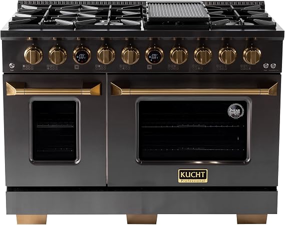 48 in. 8 Burners Double Oven Dual Fuel Range for Propane Gas in Titanium Stainless Steel with Kucht Horus Thermostat
