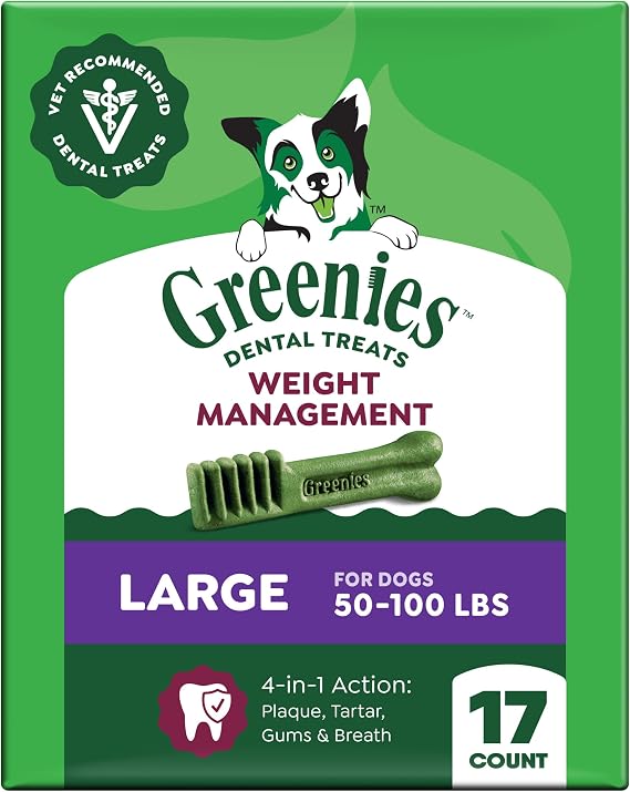 Greenies Veterinarian-Recommended Adult Natural Dental Dog Treats Large Size, Weight Management Dog Dental Chews, 27 oz. Pack, 17 Count