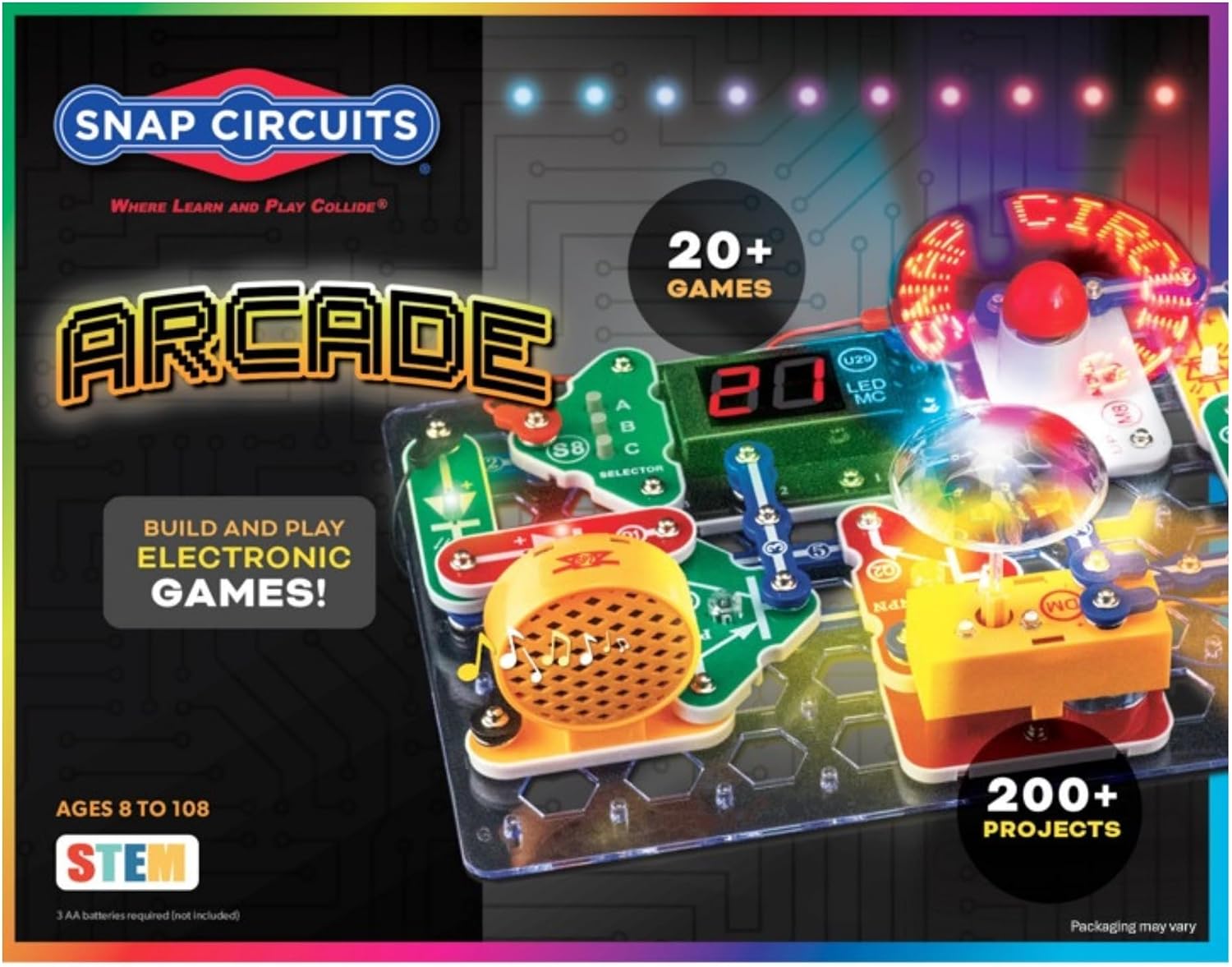 Snap Circuits Arcade Electronics Exploration Kit | Over 200 STEM Projects | 4-Color Project Manual | 20 Build and Play Games | 35 Snap Modules | Unlimited Fun