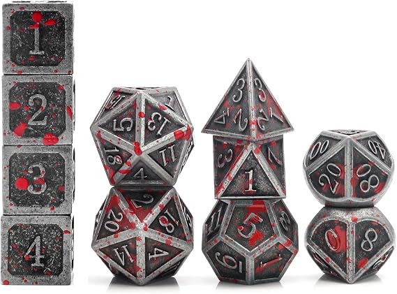Haxtec 11 Pcs Metal DND Dice Set, Bloodstained Polyhedral Dice for RPG