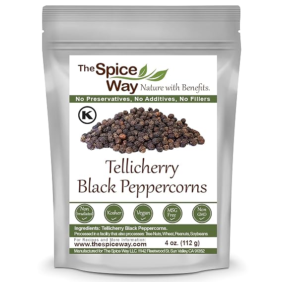 The Spice Way Whole Tellicherry Black Peppercorns 4 oz Grinder Refill Bulk