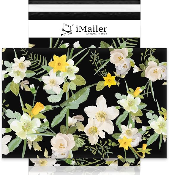 iMailer- 10" x 13"(100 pcs) Poly Mailer Mailing Black Flower Envelope