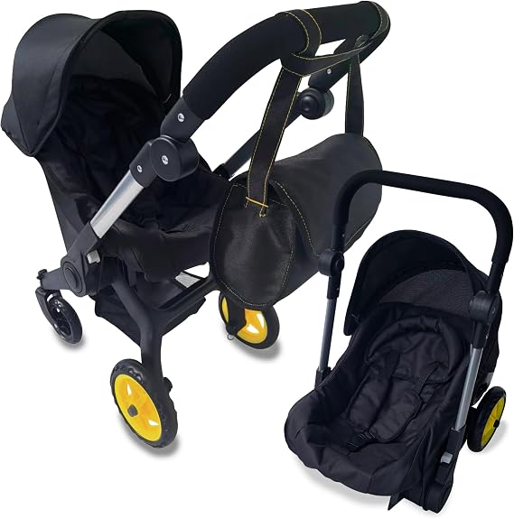 Baby Doll Car Seat Stroller Combo Convertible 2 in 1 Doll Stroller and Car Seat for Kids Fits Up to 20 Dolls Play Toy Baby Stroller with Adjustable Handle for Girls Toddlers All Ages (Black)