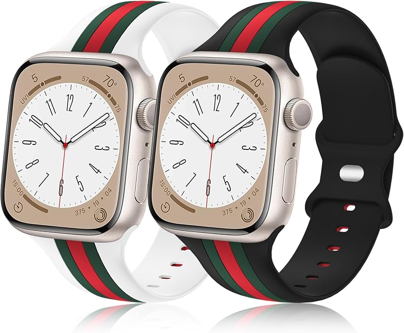 Silicone Designer Bands Compatible with Apple Watch Band Men Women, 2 Pack