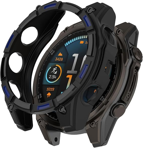 Disscool ケースカバー Garmin Tactix 8 AMOLED 47mm プロテクターカバー、ソフト アンチドロップ TPU 交換用保護ケース スマートウォッチアクセサリー ブラック+ブルー