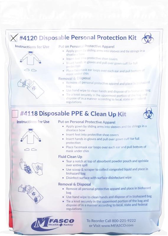 MFASCO First Aid Personal Protection Kit with Disposable PPE | Emergency Bloodborne Pathogen Clean Up, Blood Spill Kits Included, Complete Disposable PPE Set, Ideal for First Responders