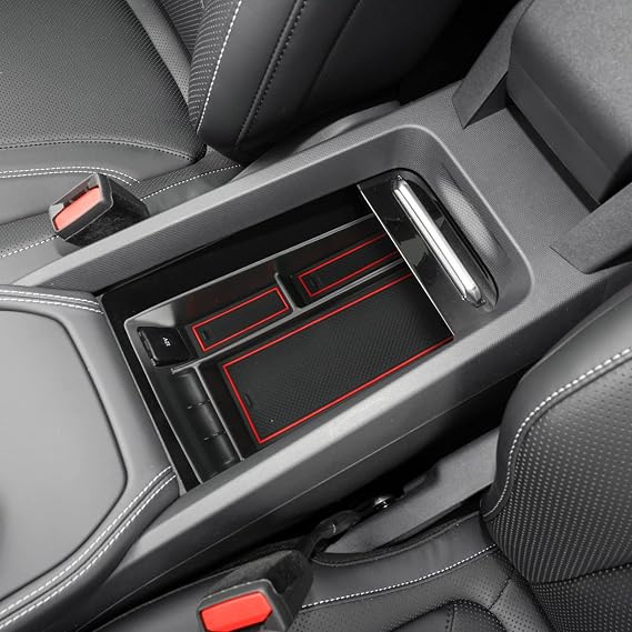 YEE PIN Storage Box Compatible with Ford Mustang Mach-E 2021-2023 2024, Centre Console Organiser Tray for Armrest Organiser Accessories with Non-Slip Mat (Red)