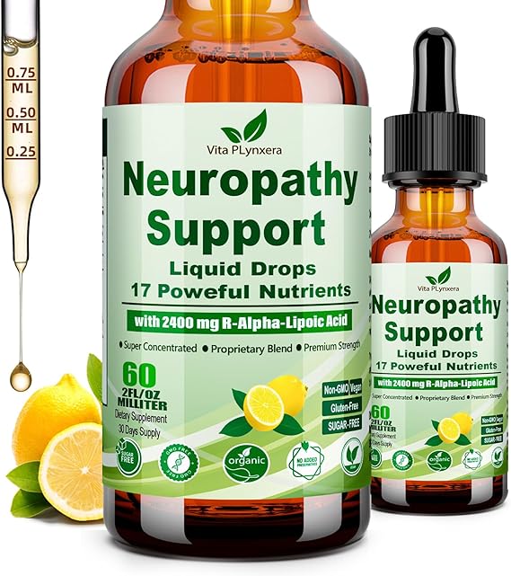 Vita PLynxera Neuropathy Supplements Liquid Drops, Advance 17-in-1 Stabilized R-Alpha Lipoic Acid (R-ALA) w. Acetyl L-Carnitine Vitamin B-Complex Magnesium, High Potency R-Lipoic Acid for Nerve