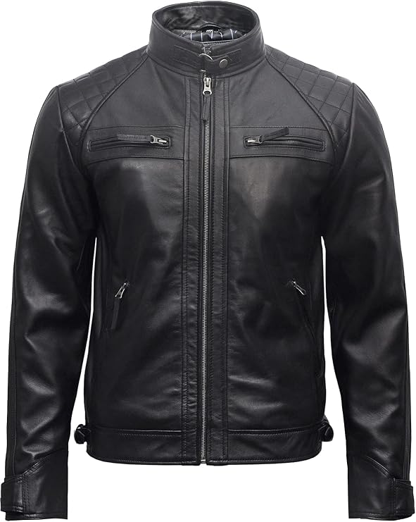 BRANDSLOCK Leather Jackets For Men Distressed Retro Real Sheepskin Mens Leather Motorcycle Jacket