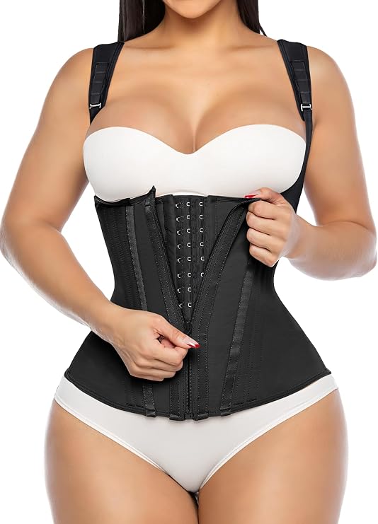 YIANNA Waist Trainer for Women Tummy Control Underbust Hourglass Corset Waist Cincher Vest Sport Girdle with Zipper and Hooks