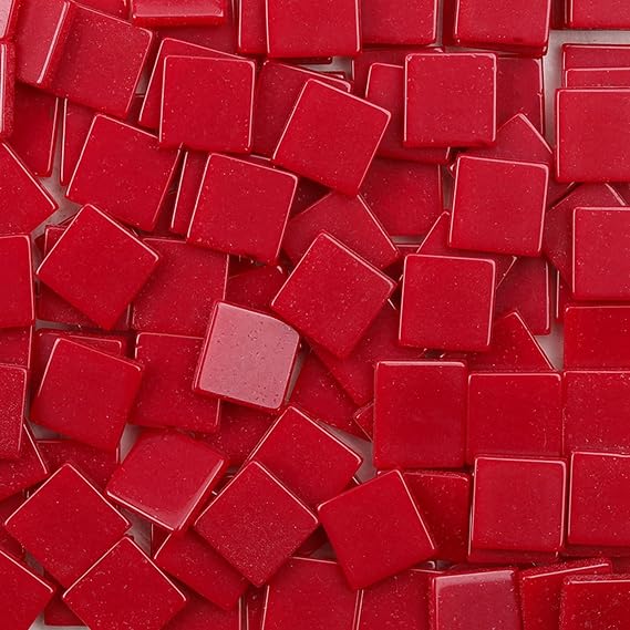 Mosaic Tiles for Crafts Assorted Color Resin Glass Glitter Mosaic Supplies Pieces Bulk Square Square 1x1 cm, 100pcs/25g (Red)