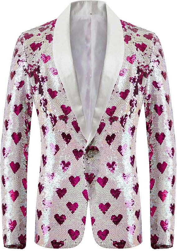 Men Green Blue Gold Leaves Pattern Sequins Blazer
