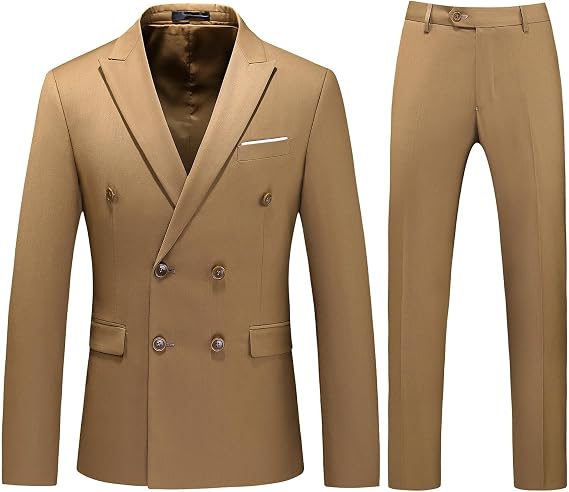 KUDORO Mens Double Breasted Suits Slim Fit 2 Piece Tuxedo Suit for Men