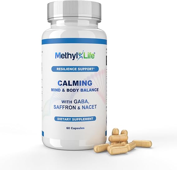 Methyl-Life Calming Supplement with GABA & Saffron Capsules for Daily Balance & Relaxation Vegan, Non-GMO, Gluten & Top 14 Allergen Free | 60 Capsules