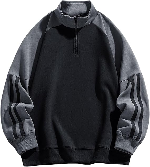 Men's Half-Zip Sweatshirt, Autumn Clothes, American Casual, Long-Sleeve, High-Neck, Pullover, Simple, Stylish, Casual, Soft, Comfortable, Long-Sleeve T-Shirt, Roomwear