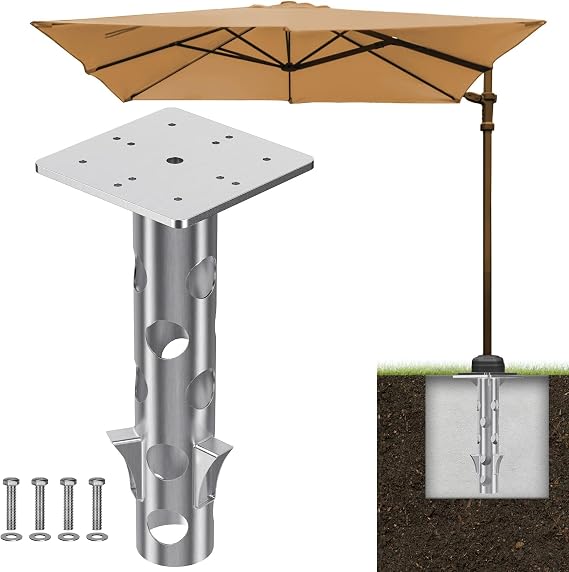 Parasol Base, Heavy Duty Patio Sun Umbrella Stand Holder in Ground, Universal Square Ground Anchor for Offset Cantilever Pole in Ground Mount Base Plate for Outdoor Garden Balcony Yard Beach
